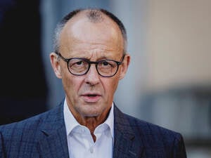 Friedrich Merz CDU, Bundeskanzler, aufgenommen bei einem Pressestatement vor einer Kabinettsklausur 