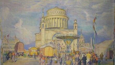 Otto Heinrichs „Rummel vor der zerstörten Nikolaikirche in Potsdam“ aus dem Jahr 1951 ist eine der restaurierungsbedürftigen Arbeiten.