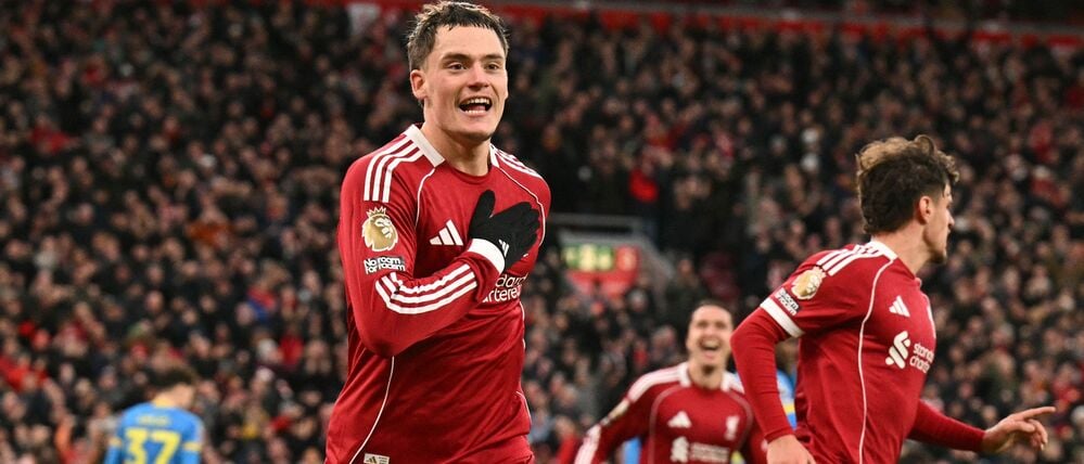 Große Freude bei Florian Wirtz nach seinem ersten Tor für Liverpool.