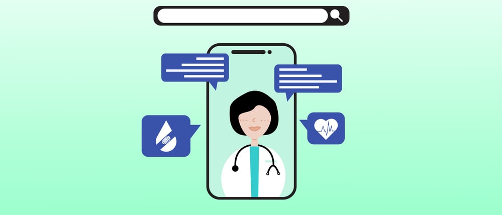 Illustration: Smartphone mit medizinischen Symbolen.