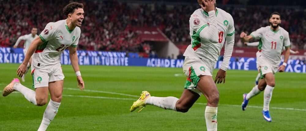 Marokkos Ayoub El Kaabi bejubelt die Führung gegen Sambia.