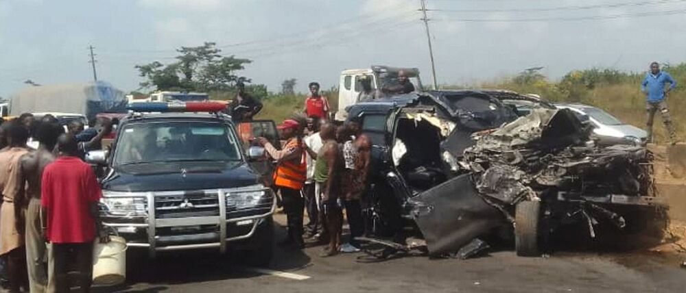 Die Unfallstelle des Unglücks, bei dem zwei Freunde von Boxstar Anthony Joshua ums Leben kamen.