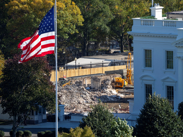 FILE PHOTO: The demolition of the East Wing of the White House, the location of U.S. President Donald Trump's proposed ballroom is seen from an elevated position on the North side of the White House in Washington, D.C., U.S., October 23, 2025. REUTERS/ Andrew Leyden     TPX IMAGES OF THE DAY/File Photo