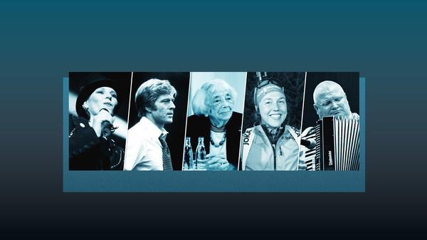 Verstorbene 2025: v.l.:  AnNa R. von der Berliner Band Rosenstolz, Robert Redford, Margot Friedländer, Laura Darmer, Horst Krause