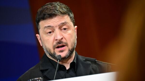 Wolodymyr Selenskyj, ukrainischer Präsident, spricht während des Deutsch-ukrainischen Wirtschaftsforums.