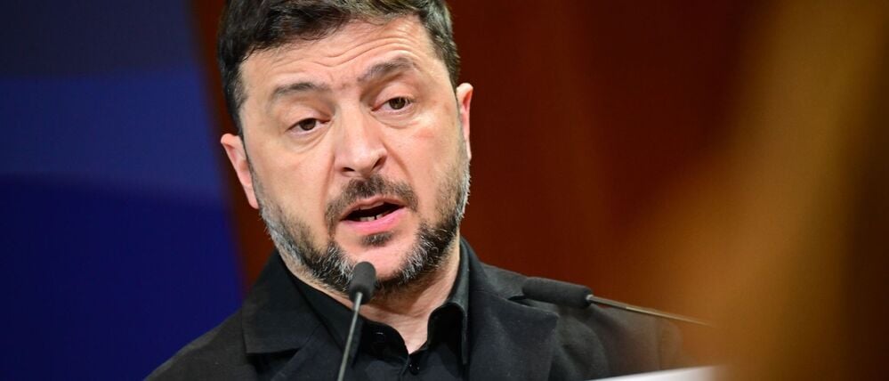 Wolodymyr Selenskyj, ukrainischer Präsident, spricht während des Deutsch-ukrainischen Wirtschaftsforums.