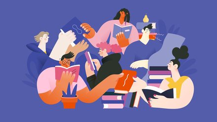Illustration von Menschen, die Bücher lesen.