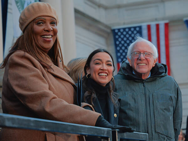 January 1, 2026, New York, New York, United States: New York Attorney General LETITIA JAMES, Congresswoman ALEXANDRIA OCASIO-CORTEZ, and Senator BERNIE SANDERS attend inauguration of New York City Mayor Zohran Mamdani. New York United States - ZUMAs360 20260101_znp_s360_033 Copyright: xRichardxSwaffordx