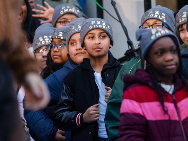 NEW YORK, NEW YORK - JANUARY 01: Choir students from New York City public school 22 attend the ceremonial swearing in of Zohran Mamdani as New York City’s 112th mayor at City Hall on Thursday January 1, 2026. Mamdani has added a “block party” to the official inauguration events to allow thousands of New Yorkers to take part. Mamdani was officially sworn in at midnight by New York Attorney General Letitia James at the Old City Hall subway station in a private ceremony.   Spencer Platt/Getty Images/AFP (Photo by SPENCER PLATT / GETTY IMAGES NORTH AMERICA / Getty Images via AFP)