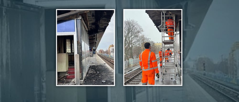 Bei einem Brand in der Silvesternacht wurde das Dach des S-Bahnhofs Wedding beschädigt.