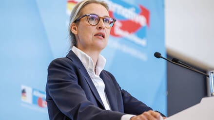 AfD-Co-Chefin Alice Weidel gibt ein Statement ab.
