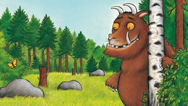 Titelbild des 1999 erschienenen Kinderbuchs „Der Grüffelo“, geschrieben von der britischen Schriftstellerin Julia Donaldson und illustriert von Axel Scheffler.