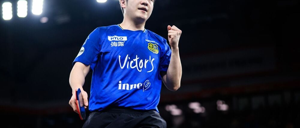 Tischtennis-Olympiasieger Fan Zhendong vom 1. FC Saarbrücken beim deutschen Pokalfinale.