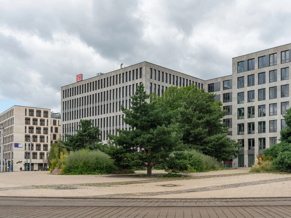 Elisabeth-Schwarzhaupt-Platz, Berlin, Germany - july 07, 2019: facade of the Nordbahnhof Carre buildings with db sign on the roof
Elisabeth Schwarzhaupt