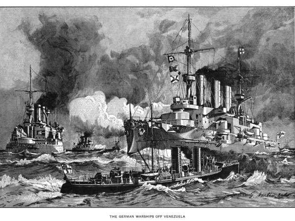 VENEZUELA: BLOCKADE, 1902. German warships blockading Venezuela as part of a joint European fleet, 1902-1903. Engraving, 1903. PUBLICATIONxNOTxINxUSAxCANxUKxFRAxESPxJPN Copyright: xGRANGERx/xGRANGERx 0620019