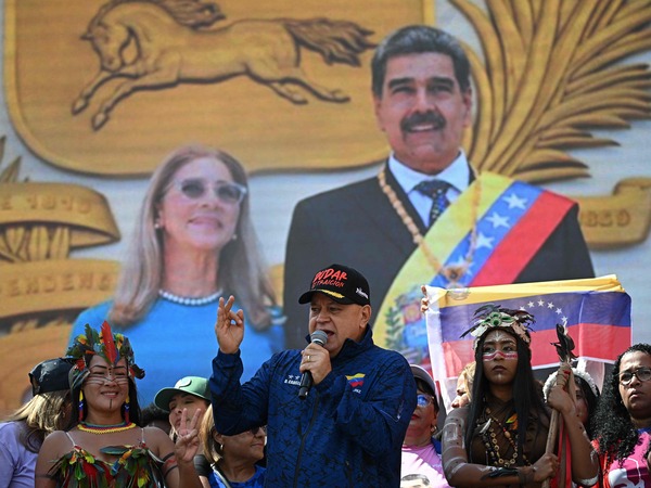 Venezuela's Minister of Interior Diosdado Cabello delivers a speech during a women's rally in support of ousted Venezuela's President Nicolas Maduro and his wife Cilia Flores in Caracas on January 6, 2026. US forces killed 55 Venezuelan and Cuban military personnel during their stunning raid to capture Nicolas Maduro, tolls published by Caracas and Havana showed Tuesday. (Photo by Federico PARRA / AFP)