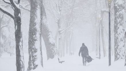 Schnee in einem Park.