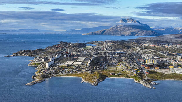 Aerial of Nuuk, capital of Greenland, Denmark, Polar Regions Copyright: MichaelxRunkel 1184-13164