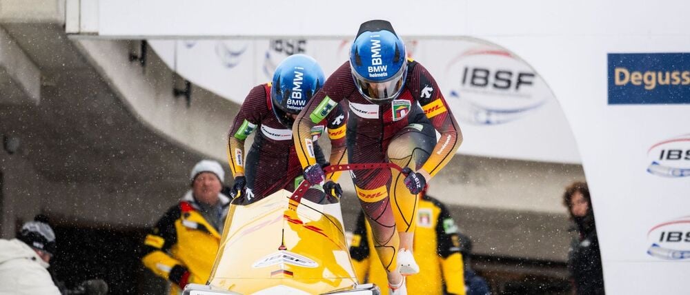  Laura Nolte (r) und Anschieberin Leonie Kluwig holen bei der Zweierbob-EM Silber. Im Weltcup reicht es für Platz drei. 