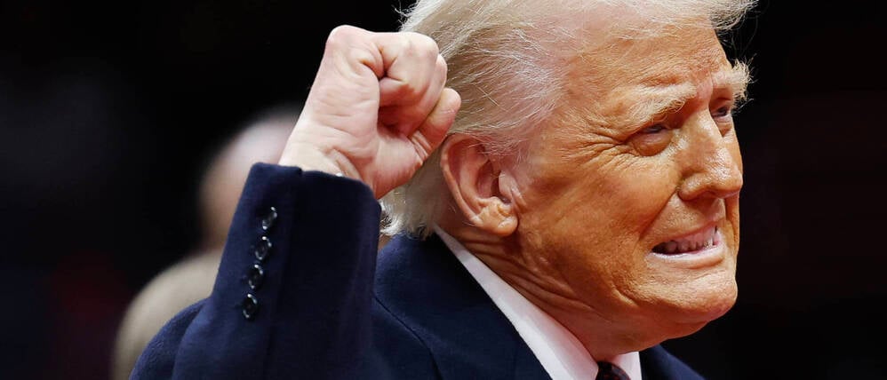January 20, 2025, Washington, District Of Columbia, USA: WASHINGTON, DC - JANUARY 20: U.S. President Donald Trump gestures during an indoor inauguration parade at the Capital One Arena on January 20, 2025 in Washington, DC. Donald Trump takes office for his second term as the 47th president of the United States Washington USA - ZUMAs152 20250120_faa_s152_1871 Copyright: xAnnaxMoneymakerx-xPoolxviaxCNPx
TrumpYear
