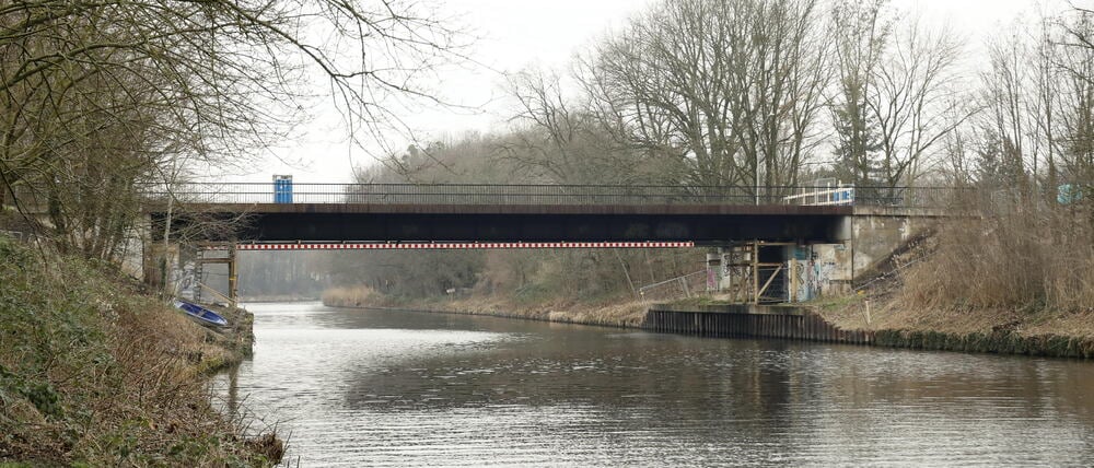 Rammrath-Brücke, Teltowkanal, Baustelle, Abrissarbeiten, Rammrathbrücke, Teltow, Kleinmachnow, 07.03.2020 Foto: Sebastian Gabsch
