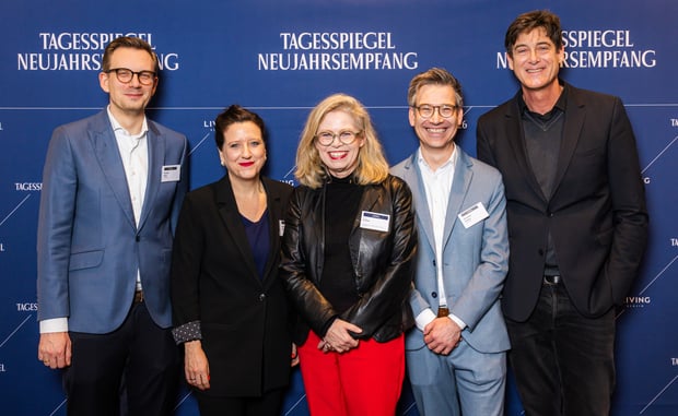 Geschäftsführer Tagesspiegel Nicolas Köhn; stellvertretende Chefredakteurin Anke Myrrhe, Verkehrssenatorin Ute Bonde, CDU; Chefredakteur Christian Tretbar, Herausgeber Tagesspiegel Lorenz Maroldt