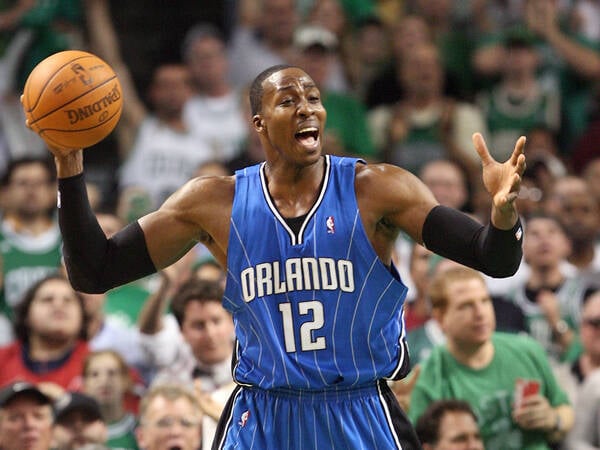 Magic vs. Celtics Orlando Magic center Dwight Howard 12 reacts to a foul during action against the Boston Celtics in Game 4 of the NBA, Basketball Herren, USA Eastern Conference Finals. The Magic defeated the Celtics in overtime, 96-92, at TD Bank Garden in Boston, Massachusetts, Monday, May 24, 2010. Gary W. Green/Orlando Sentinel/MCT BOSTON MA USA EDITORIAL USE ONLY Copyright: xx 1089300 GaryxW.xGreenx krtphotoslive420838