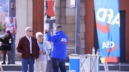 Wahlkampftermin mit Tim Krause (AfD), vor dem Brandenburger Landtag, Potsdam, 01.09.2021, Foto: Sebastian Gabsch
