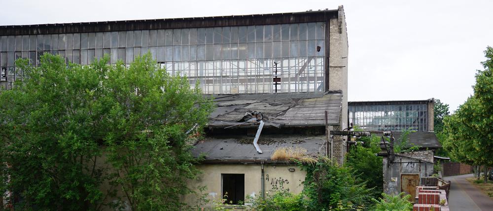 In diesen Hallen wurden im Ersten Weltkrieg Flugzeuge für die Luftwaffe gebaut.