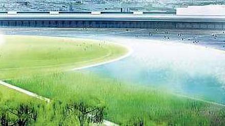 Wasserflugplatz: Ein neuer See, Treppen am Ufer, viel Grün. So stellt sich der Senat das Tempelhofer Feld vor. 