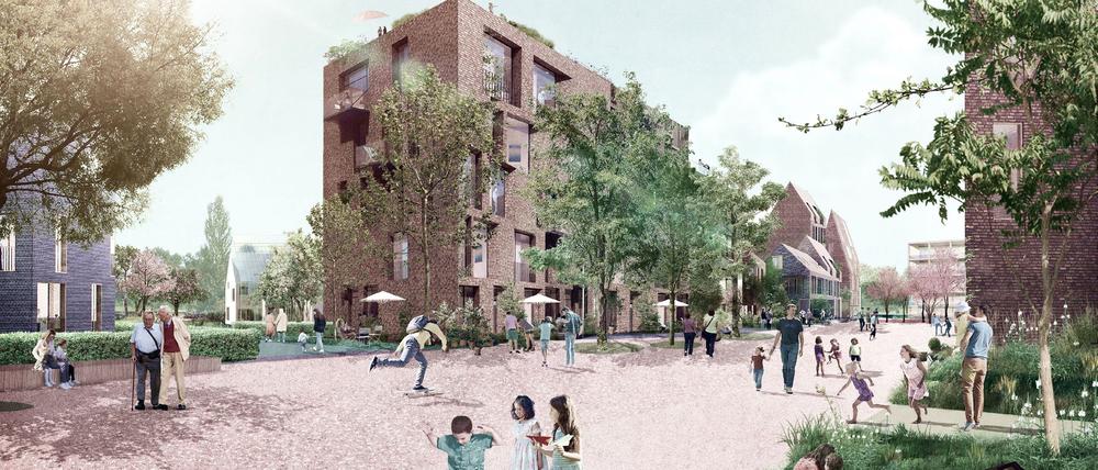 Prof. Andreas Garkisch, Vorsitzender des Gutachtergremiums., belobigte den Preisträger Studio Wessendorf für die geplanten massiven Gebäudemassen: „ Die grundlegende Idee des urbanen Angers entwickelt einen robusten öffentlicher Raum, der eine lebendige Nachbarschaft ermöglichen wird.“