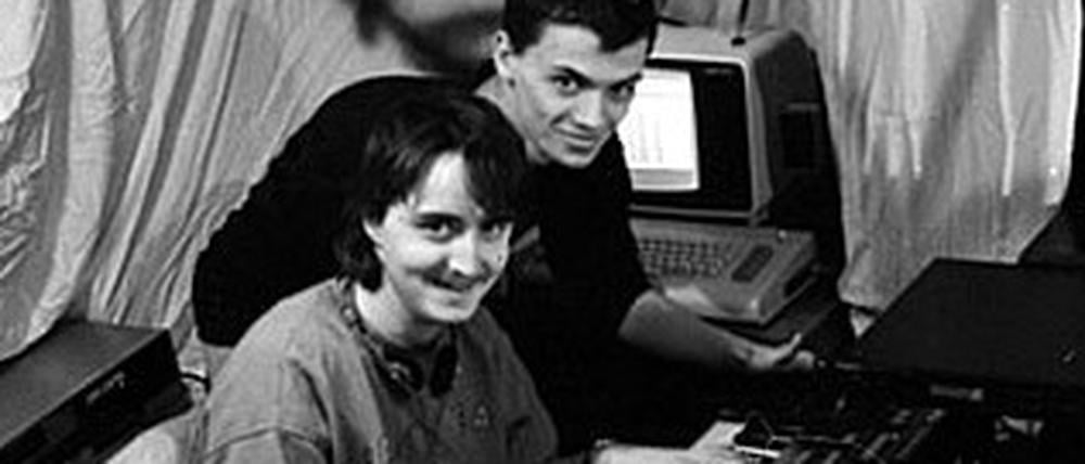 Im Tonstudio Schulzendorf: Marco Birkner und Olaf Kretschmann 1989.