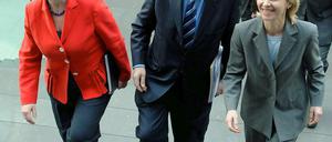 Bester Dinge: Forschungsministerin Annette Schavan (CDU), Wirtschaftsminister Rainer Brüderle (FDP) und Arbeitsministerin Ursula von der Leyen (CDU, v. r.) 