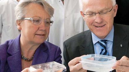 Jürgen Rüttgers erhält Unterstützung aus dem Bund, wie hier von Bundesbildungsministerin Annette Schavan.