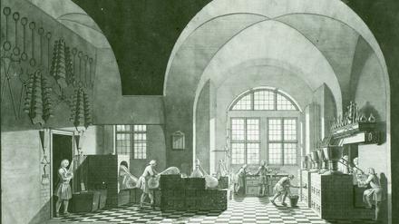 Anfänge. Das Laboratorium der Schloss- und Hofapotheke, das später zur Berliner Universität gehörte, um 1750.