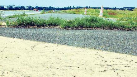 Die Stadt, das Gras und der Asphalt. Blick auf das Tempelhofer Rollfeld. Am Sonnabend wird es für Besucher geöffnet, erstmals seit der Flughafenschließung. 