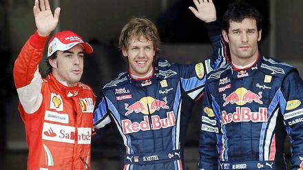 Alonso, Vettel, Webber (v. l.) winken - und kein Engländer in Sicht.