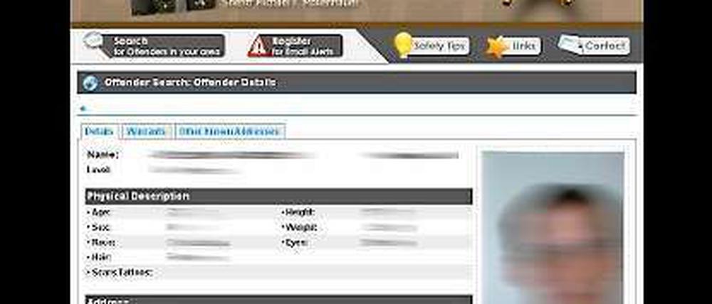 Ganz offiziell: Internet-Pranger "Dru Sjodin National Sex Offender Public Website".