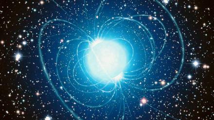 Künstlerische Darstellung des Magnetars im Sternhaufen Westerlund 1.