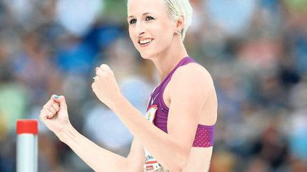 Locker gefloppt. Ariane Friedrich fehlte ihre Konkurrentin Blanka Vlasic. Foto: ddp
