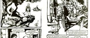 Bewegte, schwarz-weiße Tusche-Zeichnungen: Eine Doppelseite aus dem Buch.