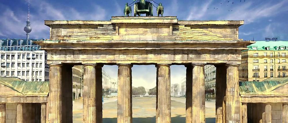 Ruhe am Brandenburger Tor. Die Welt geht unter und Berlin ist mittendrin.