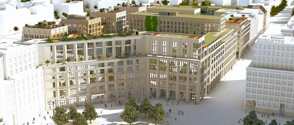 Großprojekt in der Stadtmitte. Eine Visualisierung der „Mall of Berlin“ am Leipziger Platz. Die Eröffnung wurde schließlich für den 25. September 2014 angekündigt. Der ursprünglich geplante Termin am 30. Mai war wegen Bauverzögerungen verschoben worden.