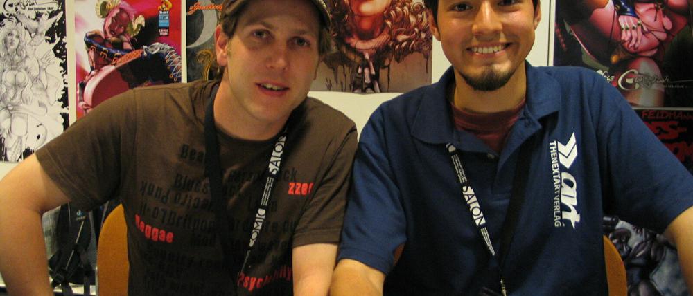 Robert Heracles (rechts) und Ingo Schwedler beim Comicsalon Erlangen.