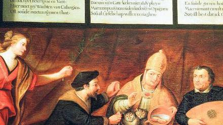 Und Friede den Menschen. Der Engel mahnt Calvin, den Papst und Luther. Anonymes Gemälde aus dem Utrechter Museum Catharijneconvent (nach 1600). Foto: akg-images