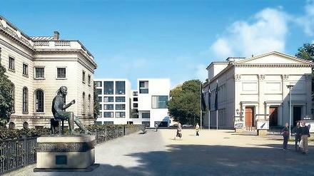 „Dorothea’s Place“ in der Dorotheenstraße hinter dem Maxim-Gorki-Theater. Für das edle Wohnensemble mit 13 Einheiten beginnen beginnen gerade die Bauarbeiten.