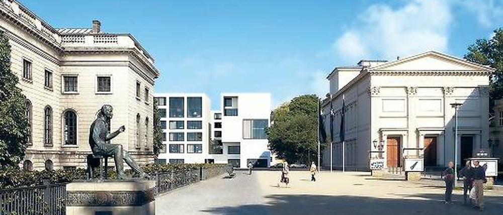 „Dorothea’s Place“ in der Dorotheenstraße hinter dem Maxim-Gorki-Theater. Für das edle Wohnensemble mit 13 Einheiten beginnen beginnen gerade die Bauarbeiten.