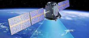 Die künstlerische Darstellung zeigt einen GIOVE-A-Satelliten, der als erster Satellit des europäischen Navigationssystems Galileo im Dezember 2005 gestartet und auf eine mittlere Erdumlaufbahn in 23.260 Kilometer Höhe gebracht wurde. Ein europäisches Projekt wie Galileo soll der neue Spionagesatellit jedoch nicht sein.