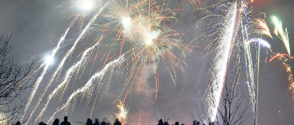 Superausguck. Traditionell wandern hunderte Berliner vor Mitternacht auf den Teufelsberg, um sich das Neujahrsfeuerwerk über der Stadt von dort oben anzuschauen. Foto: dpa