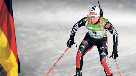 Spaß am Sport. Andrea Henkel denkt auch mit 33 Jahren nicht daran, ihre Karriere zu beenden. Im deutschen Team ist sie eine wichtige Stütze. 